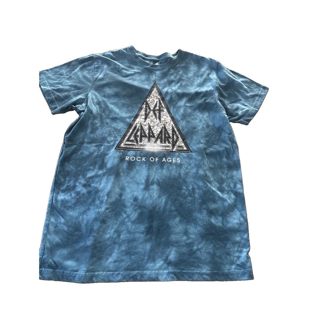 Def Leppard Rock Of Ages Blue Soft Stretch Tie Dye Band T Shirt Medium